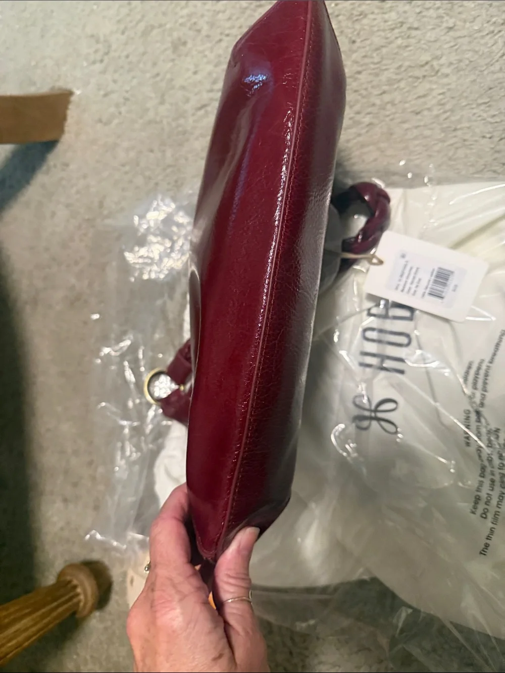 HOBO Braided-Handle Leather bag in Garnet gloss